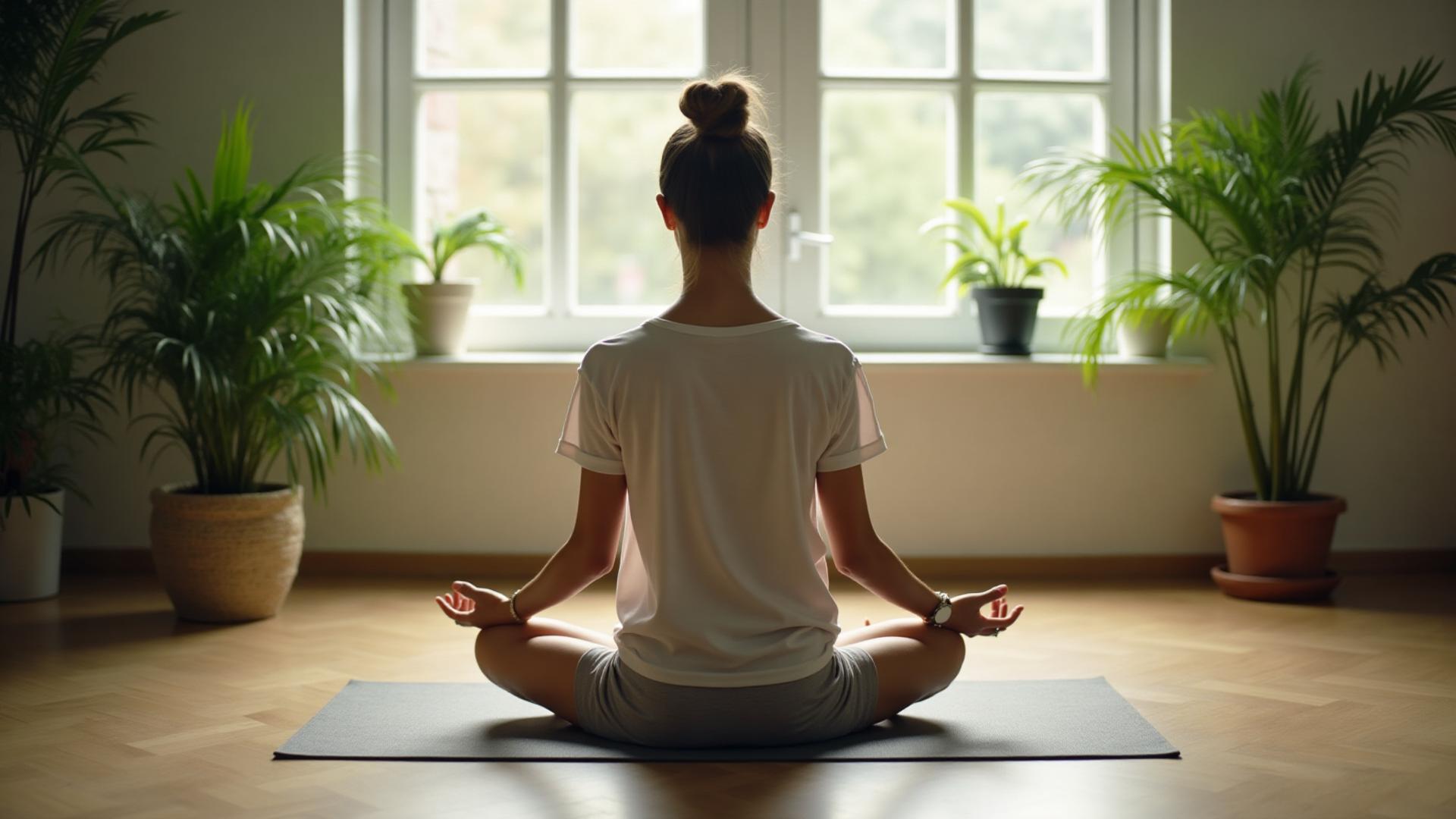 Person meditating in a peaceful environment